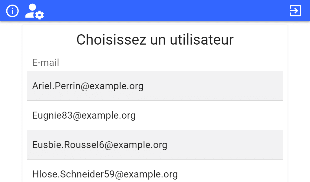 Application Open Bee Connect - Ecran choix utilisateur Ecran de configuration Open Bee choix utilisateur